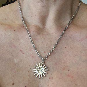 Sun Rays Pendant Silver Plated Adjustable Necklace